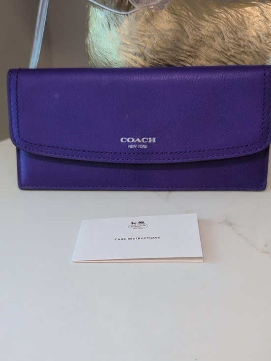 Coach Handbags - COACH Purple Leather Flap Wallet with Logo